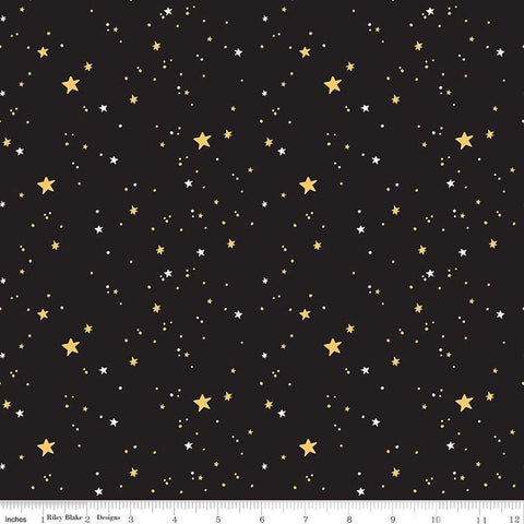 10" End of Bolt - Sophisticated Halloween Stars C14623 Black - Riley Blake Designs - Stars Dots - Quilting Cotton Fabric