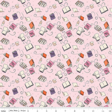 19" End of Bolt - Spooky Schoolhouse Spellbooks SC13203 Pink SPARKLE - Riley Blake - Halloween Books Silver SPARKLE - Quilting Cotton