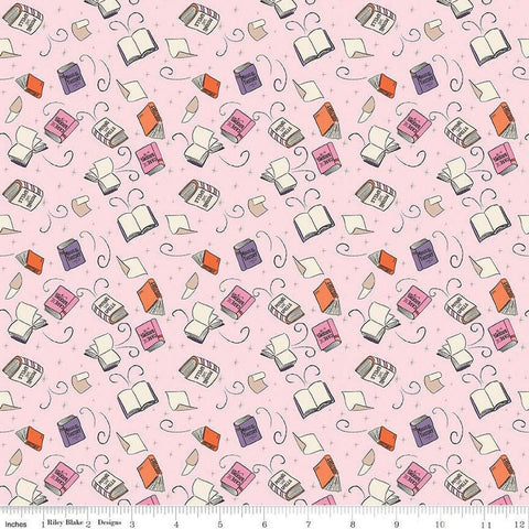 Spooky Schoolhouse Spellbooks SC13203 Pink SPARKLE - Riley Blake Designs - Halloween Books Silver SPARKLE - Quilting Cotton Fabric