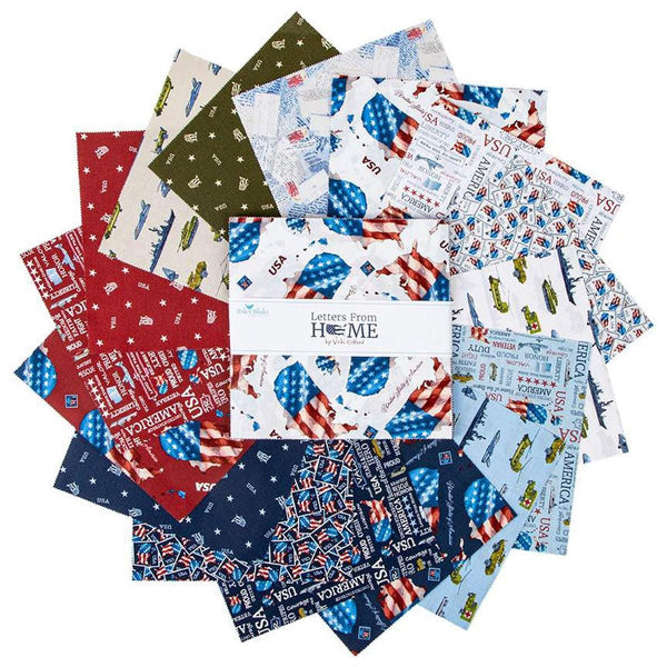 Image of the Letters From Home 10 Inch Stacker by Vicki Gifford for Riley Blake Designs. Features patriotic fabrics. 
Cute Little Fabric Shop