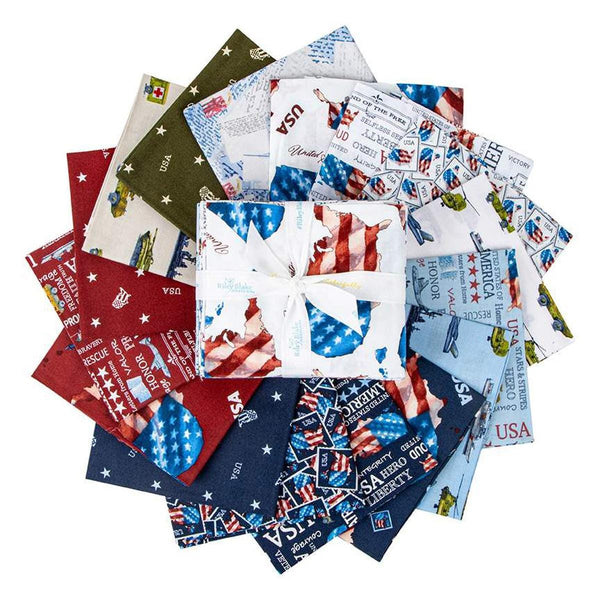 Image of the Letters From Home Fat Quarter Bundle by Vicki Gifford for Riley Blake Designs. Features patriotic fabrics. 
Cute Little Fabric Shop