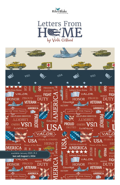 Image of the Letters From Home Storyboard by Vicki Gifford for Riley Blake Designs. Features patriotic fabrics. 
Cute Little Fabric Shop