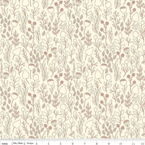 Blush &#39;n Butterscotch Outlines Cream quilting cotton fabric by Simple Simon & Company for Riley Blake Designs. Features flowers on a cream background. Cute Little Fabric Shop