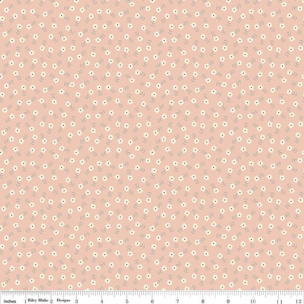 Blush &#39;n Butterscotch Ditsy Floral Blush quilting cotton fabric by Simple Simon & Company for Riley Blake Designs. Features small flowers on a pink background. Cute Little Fabric Shop