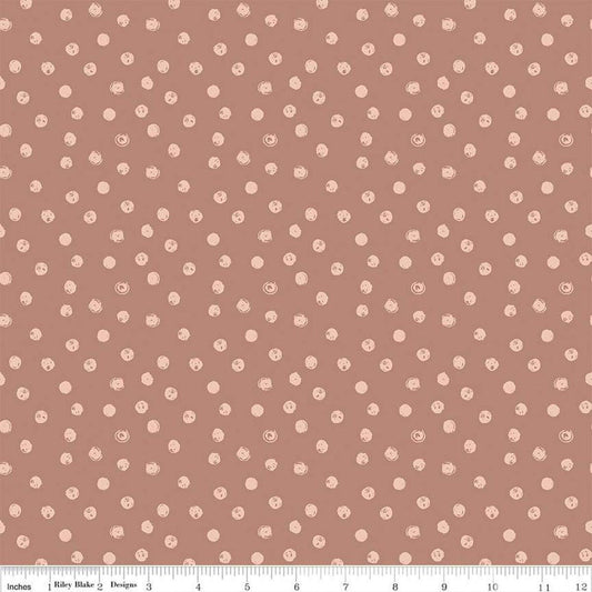 Blush 'n Butterscotch Dots Dusty Rose quilting cotton fabric by Simple Simon & Company for Riley Blake Designs. Features small dots on a pink background. Cute Little Fabric Shop