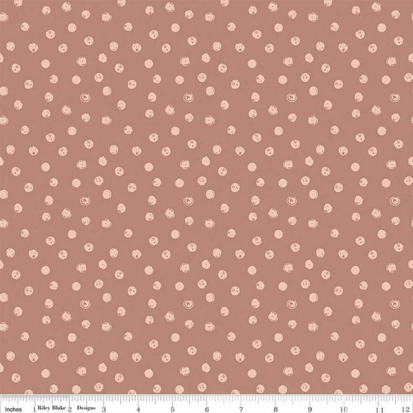 Blush &#39;n Butterscotch Dots Dusty Rose quilting cotton fabric by Simple Simon & Company for Riley Blake Designs. Features small dots on a pink background. Cute Little Fabric Shop