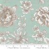 Image of the Sandalwood Eucalyptus quilting cotton fabric by 3 Sisters for Moda Fabrics. Features large flowers on an aqua background. 
Cute Little Fabric Shop