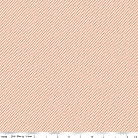 Image of the New Beginnings Stripes Apricot quilting cotton fabric by Riley Blake Designs. Features stripes on a coral background. Cute Little Fabric Shop