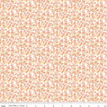 Image of the New Beginnings Blossoms Blush quilting cotton fabric by Riley Blake Designs. Features flowers on a coral background. Cute Little Fabric Shop