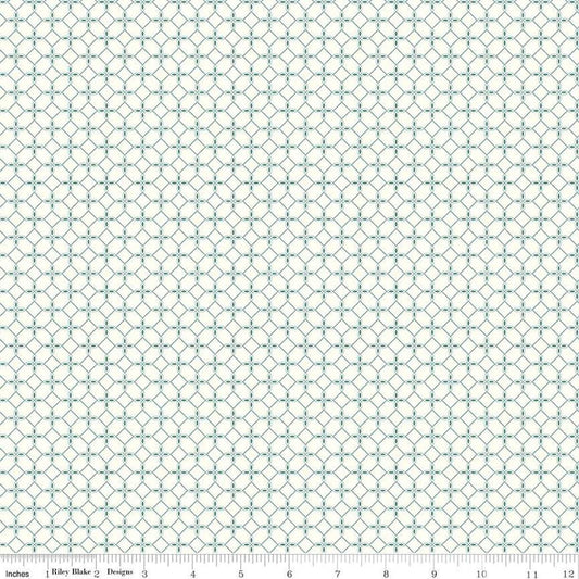Image of the New Beginnings Tile Cream quilting cotton fabric by Riley Blake Designs. Features geometric mosaics on a cream background. Cute Little Fabric Shop