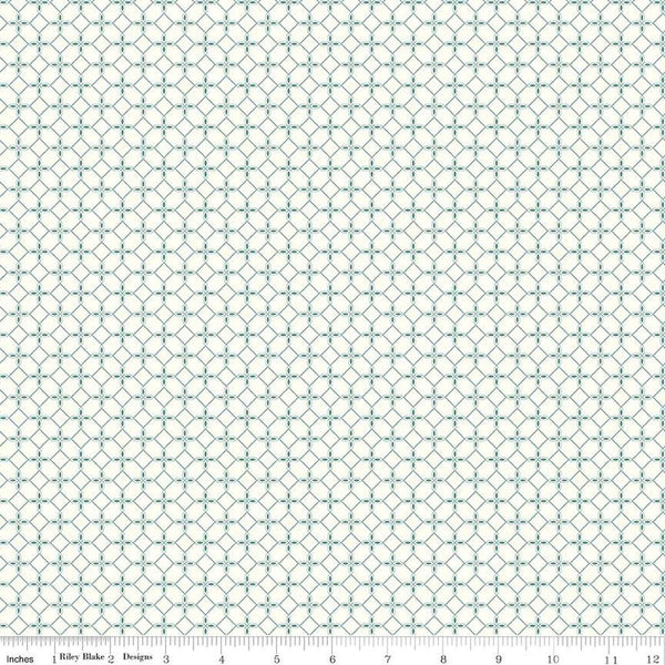 Image of the New Beginnings Tile Cream quilting cotton fabric by Riley Blake Designs. Features geometric mosaics on a cream background. Cute Little Fabric Shop