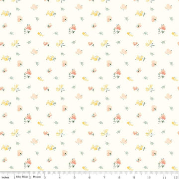 Image of the New Beginnings Sweet Peas Cream quilting cotton fabric by Riley Blake Designs. Features flowers on a cream background. Cute Little Fabric Shop