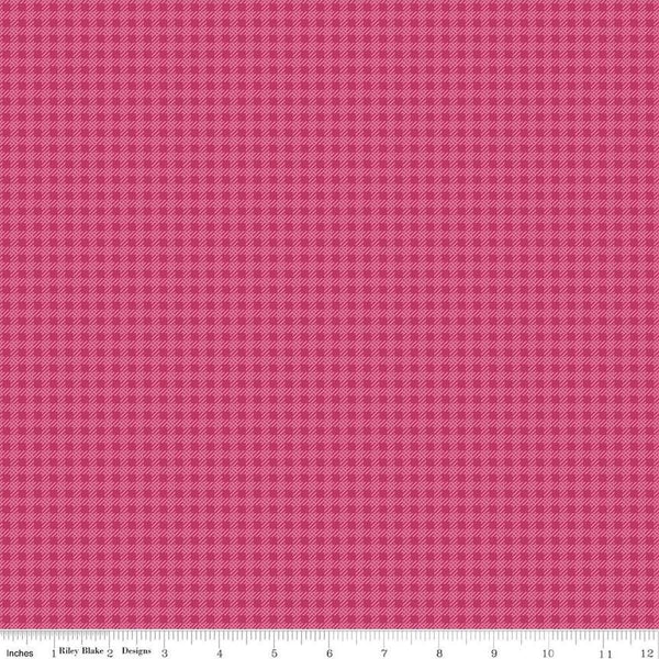 Image of the Precious Petites Gingham Magenta quilting cotton fabric by Gerri Robinson for Riley Blake Designs. Features gingham on a pink background. Cute Little Fabric Shop