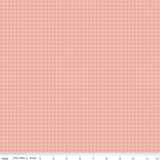 Image of the Precious Petites Gingham Coral quilting cotton fabric by Gerri Robinson for Riley Blake Designs. Features gingham on a coral background. Cute Little Fabric Shop
