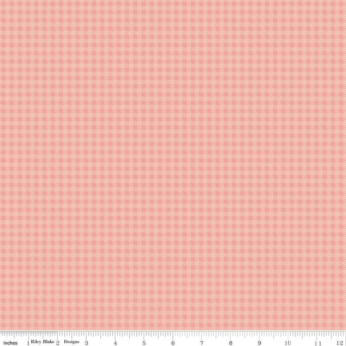 Image of the Precious Petites Gingham Coral quilting cotton fabric by Gerri Robinson for Riley Blake Designs. Features gingham on a coral background. Cute Little Fabric Shop