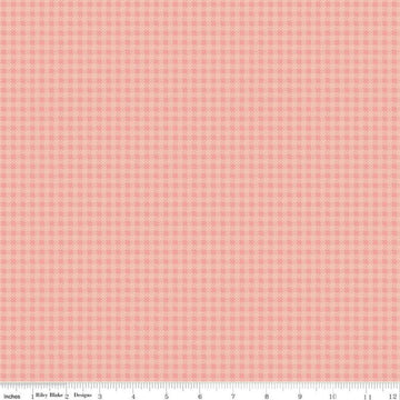 Image of the Precious Petites Gingham Coral quilting cotton fabric by Gerri Robinson for Riley Blake Designs. Features gingham on a coral background. Cute Little Fabric Shop