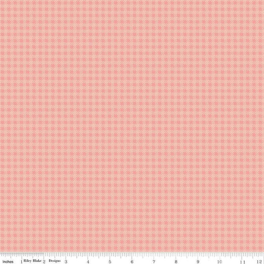Image of the Precious Petites Gingham Coral quilting cotton fabric by Gerri Robinson for Riley Blake Designs. Features gingham on a coral background. Cute Little Fabric Shop