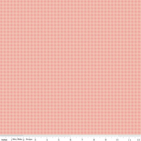 Image of the Precious Petites Gingham Coral quilting cotton fabric by Gerri Robinson for Riley Blake Designs. Features gingham on a coral background. Cute Little Fabric Shop