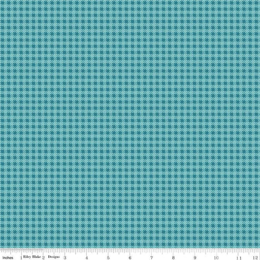 Image of the Precious Petites Gingham Blue quilting cotton fabric by Gerri Robinson for Riley Blake Designs. Features gingham on a blue background. Cute Little Fabric Shop