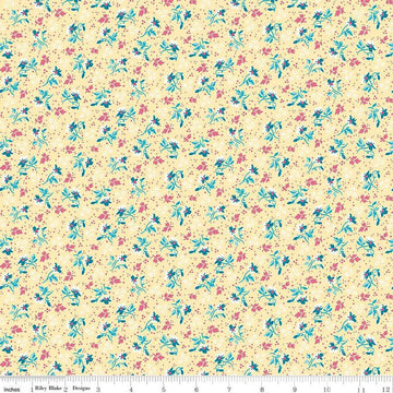 Image of the Precious Petites Flowers Yellow quilting cotton fabric by Gerri Robinson for Riley Blake Designs. Features flowers on a yellow background. Cute Little Fabric Shop