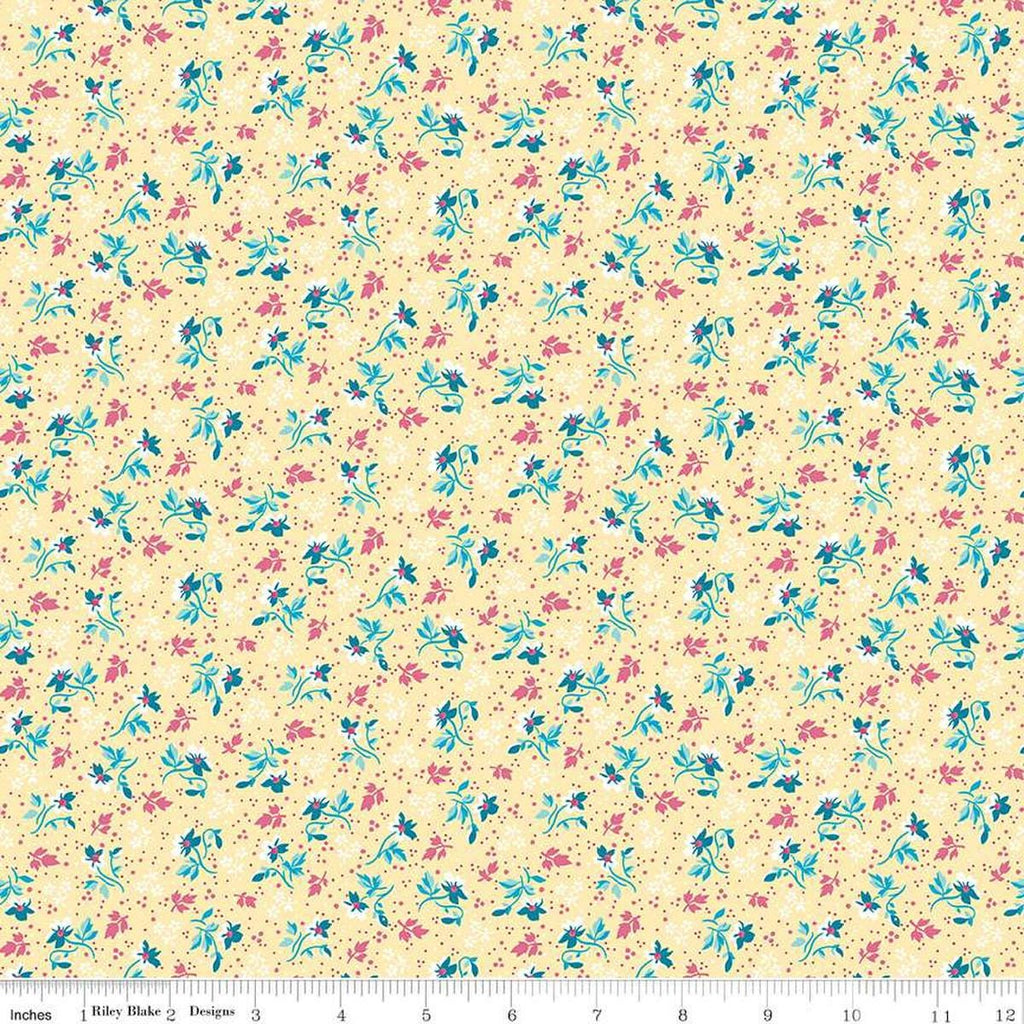 Image of the Precious Petites Flowers Yellow quilting cotton fabric by Gerri Robinson for Riley Blake Designs. Features flowers on a yellow background. Cute Little Fabric Shop