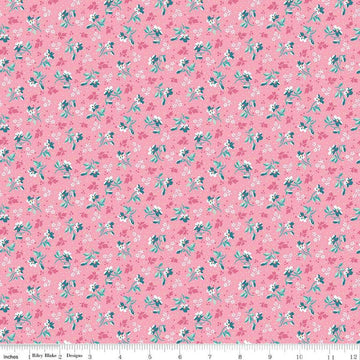 Image of the Precious Petites Flowers Pink quilting cotton fabric by Gerri Robinson for Riley Blake Designs. Features flowers on a pink background. Cute Little Fabric Shop