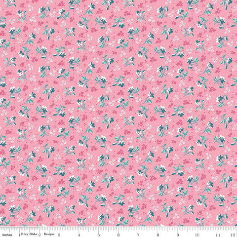 Image of the Precious Petites Flowers Pink quilting cotton fabric by Gerri Robinson for Riley Blake Designs. Features flowers on a pink background. Cute Little Fabric Shop