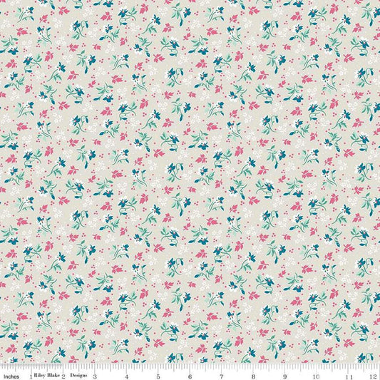Image of the Precious Petites Flowers Ash quilting cotton fabric by Gerri Robinson for Riley Blake Designs. Features flowers on a gray background. Cute Little Fabric Shop