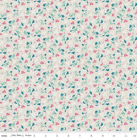 Image of the Precious Petites Flowers Ash quilting cotton fabric by Gerri Robinson for Riley Blake Designs. Features flowers on a gray background. Cute Little Fabric Shop