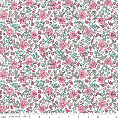 Image of the Precious Petites Garden White quilting cotton fabric by Gerri Robinson for Riley Blake Designs. Features flowers on a white background. Cute Little Fabric Shop