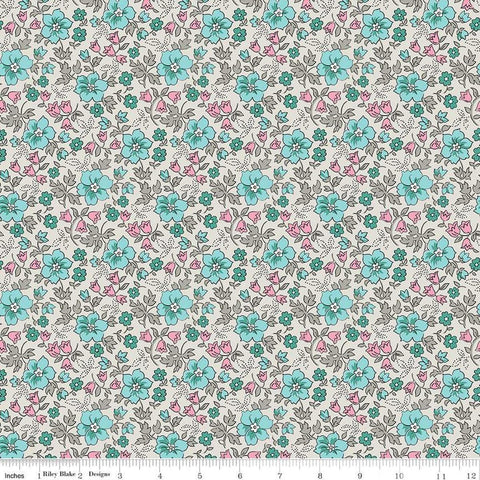 Image of the Precious Petites Garden Ash quilting cotton fabric by Gerri Robinson for Riley Blake Designs. Features flowers on a gray background. Cute Little Fabric Shop