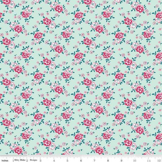 Image of the Precious Petites Bouquet Mist quilting cotton fabric by Gerri Robinson for Riley Blake Designs. Features flowers on a mist background. Cute Little Fabric Shop