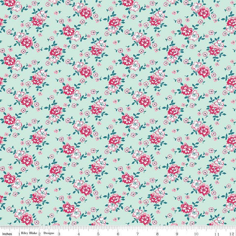 Image of the Precious Petites Bouquet Mist quilting cotton fabric by Gerri Robinson for Riley Blake Designs. Features flowers on a mist background. Cute Little Fabric Shop