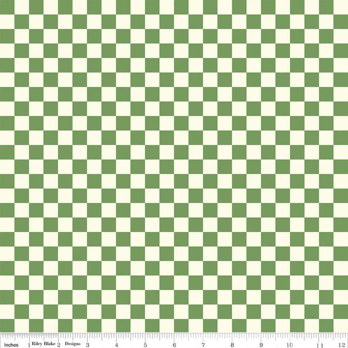 Image of the Besties Checks Green quilting cotton fabric by Corinne Wells for Riley Blake Designs. Features checkers on a green background. Cute Little Fabric Shop