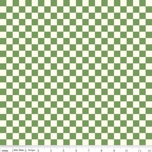 Image of the Besties Checks Green quilting cotton fabric by Corinne Wells for Riley Blake Designs. Features checkers on a green background. Cute Little Fabric Shop