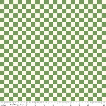 Image of the Besties Checks Green quilting cotton fabric by Corinne Wells for Riley Blake Designs. Features checkers on a green background. Cute Little Fabric Shop