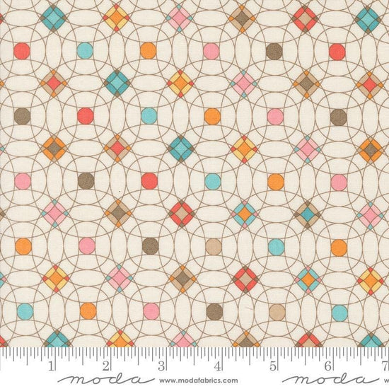 Image of the Sunday Brunch Tiles Spritzer quilting cotton fabric by Moda Fabrics. Features tiles on a tan background. Cute Little Fabric Shop