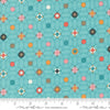Image of the Sunday Brunch Tiles Mint Tea quilting cotton fabric by Moda Fabrics. Features tiles on a teal background. Cute Little Fabric Shop