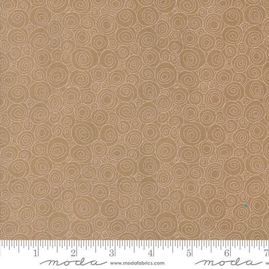 Image of the Sunday Brunch Grits Tea quilting cotton fabric by Moda Fabrics. Features swirls on a tan background. Cute Little Fabric Shop
