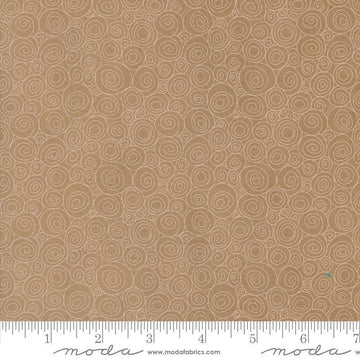 Image of the Sunday Brunch Grits Tea quilting cotton fabric by Moda Fabrics. Features swirls on a tan background. Cute Little Fabric Shop