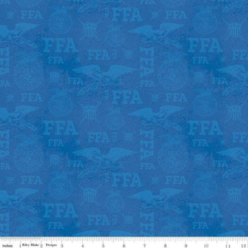SALE FFA Forever Blue Refreshed Tonal Logos C13952 Blue - Riley Blake - Future Farmers of America- Quilting Cotton Fabric - Licensed Product