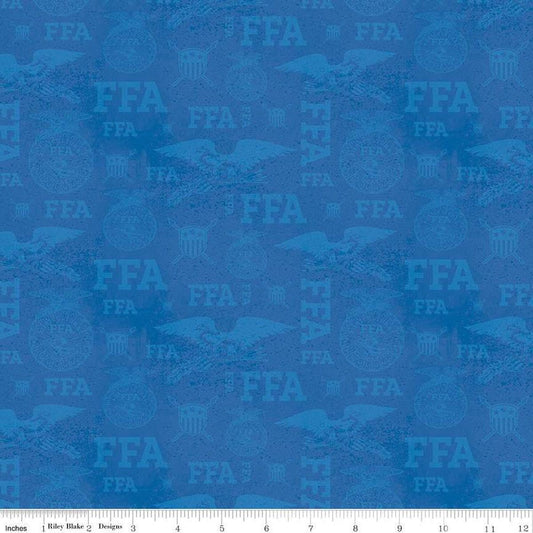 SALE FFA Forever Blue Refreshed Tonal Logos C13952 Blue - Riley Blake - Future Farmers of America- Quilting Cotton Fabric - Licensed Product