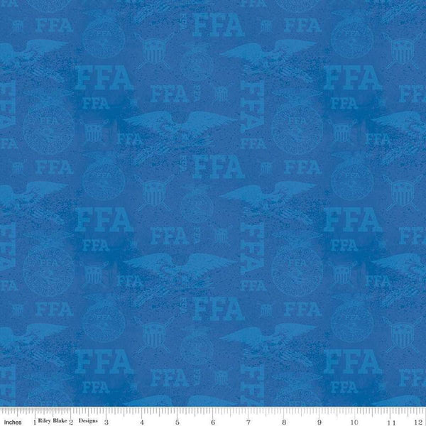 FFA Forever Blue Refreshed Tonal Logos C13952 Blue - Riley Blake - Future Farmers of America- Quilting Cotton Fabric - Licensed Product