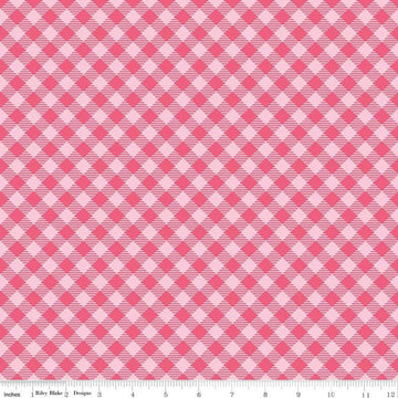 Bee Basics PRINTED Gingham C6400 Raspberry - Riley Blake Designs - Diagonal Check - Lori Holt - Quilting Cotton Fabric