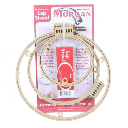 Image of the 7"/10"/14" Lap Stand Hoop by Morgan Quality Products for Riley Blake Designs. Features two hoops varying in size, held together by 3 supporting rods 4" apart. Invert the lap stand to work with either sized hoop
Cute Little Fabric Shop