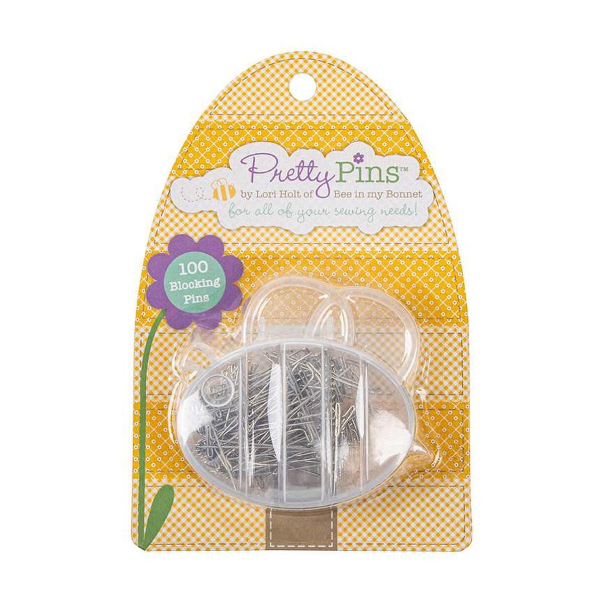 Image of the  Lori Holt Rustproof Blocking Pretty Pins™ by Riley Blake Designs. Features a plastic case with blocking pins. 
Cute Little Fabric Shop
