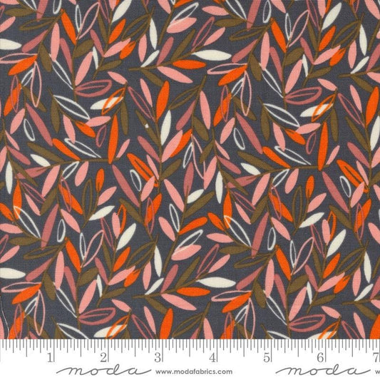 Image of the Things Above Leafscape Flint quilting cotton fabric by Fancy That Design House for Moda Fabrics. Features leaves on a brown background. Cute Little Fabric Shop