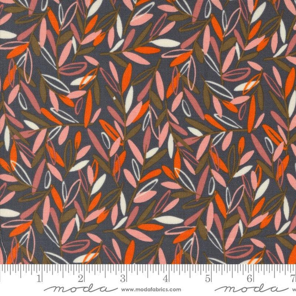 Image of the Things Above Leafscape Flint quilting cotton fabric by Fancy That Design House for Moda Fabrics. Features leaves on a brown background. Cute Little Fabric Shop