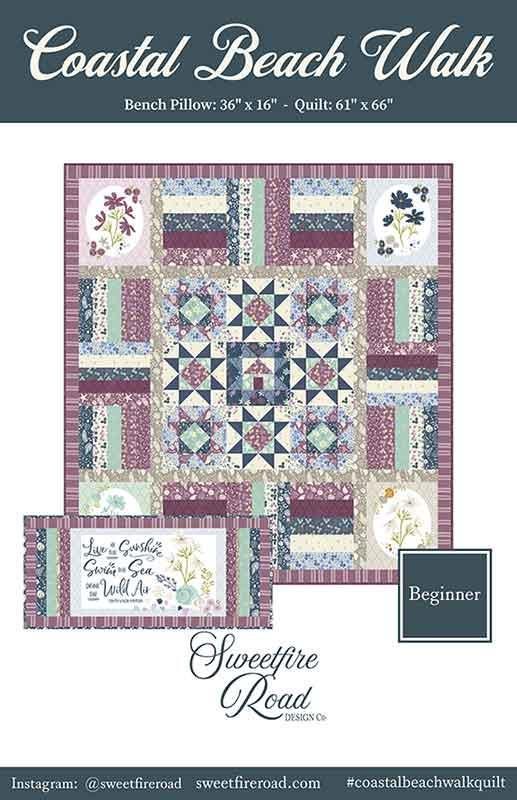Image of the Coastal Beach Walk quilt pattern by Sweetfire Road for Moda Fabrics. Features two projects for a quilt and a bench pillow.
Cute Little Fabric Shop