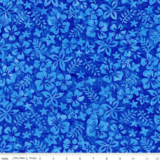 Image of the Batiks Toes in the Sand Ocean Blue quilting cotton batik fabric. Features abstract hand-dyed patterns. Cute Little Fabric Shop